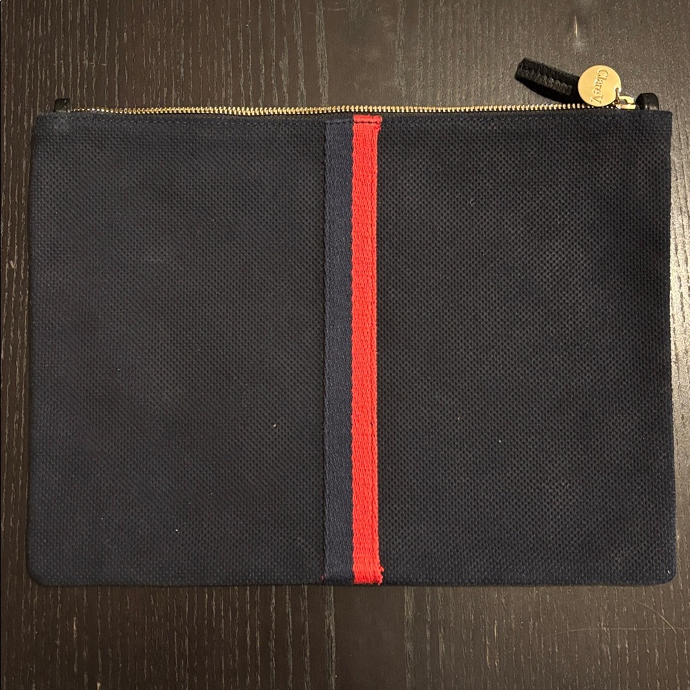 Clare V Single Sac Bretelle Perforated Navy with Red and Navy Stripe